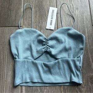 Urban Outfitters Ribbed Blue Cropped Peekaboo Top, New with Tags, Small‎